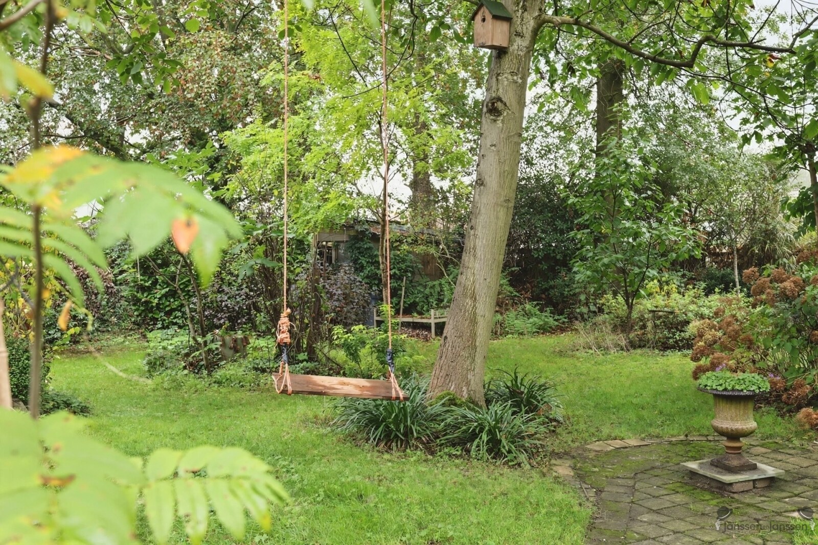 green-backyard-with-wooden-swing
